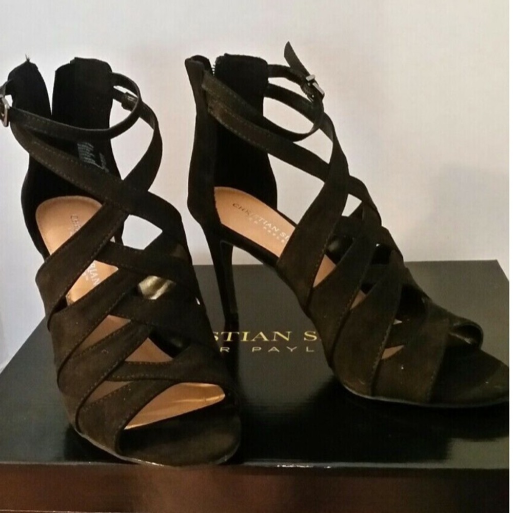 Christian Siriano Black Open Toe Strappy Heels